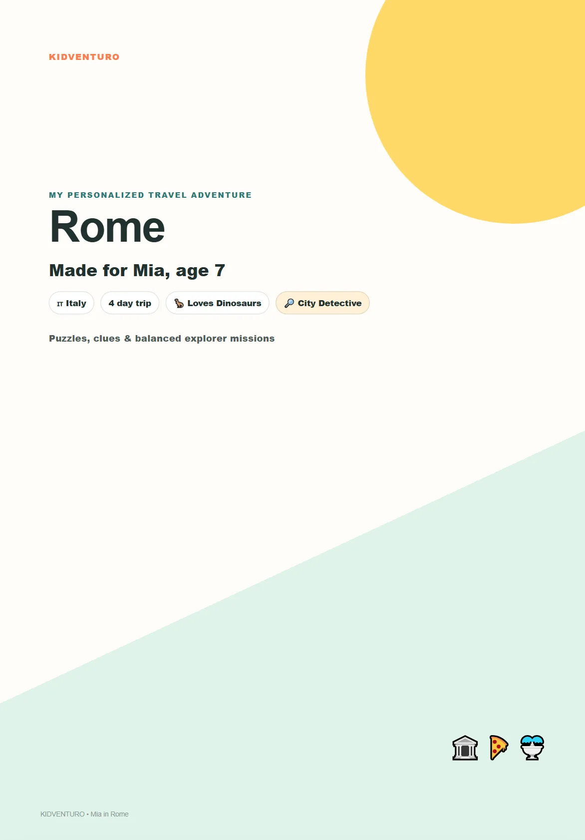 Rome cover page, personalized sample